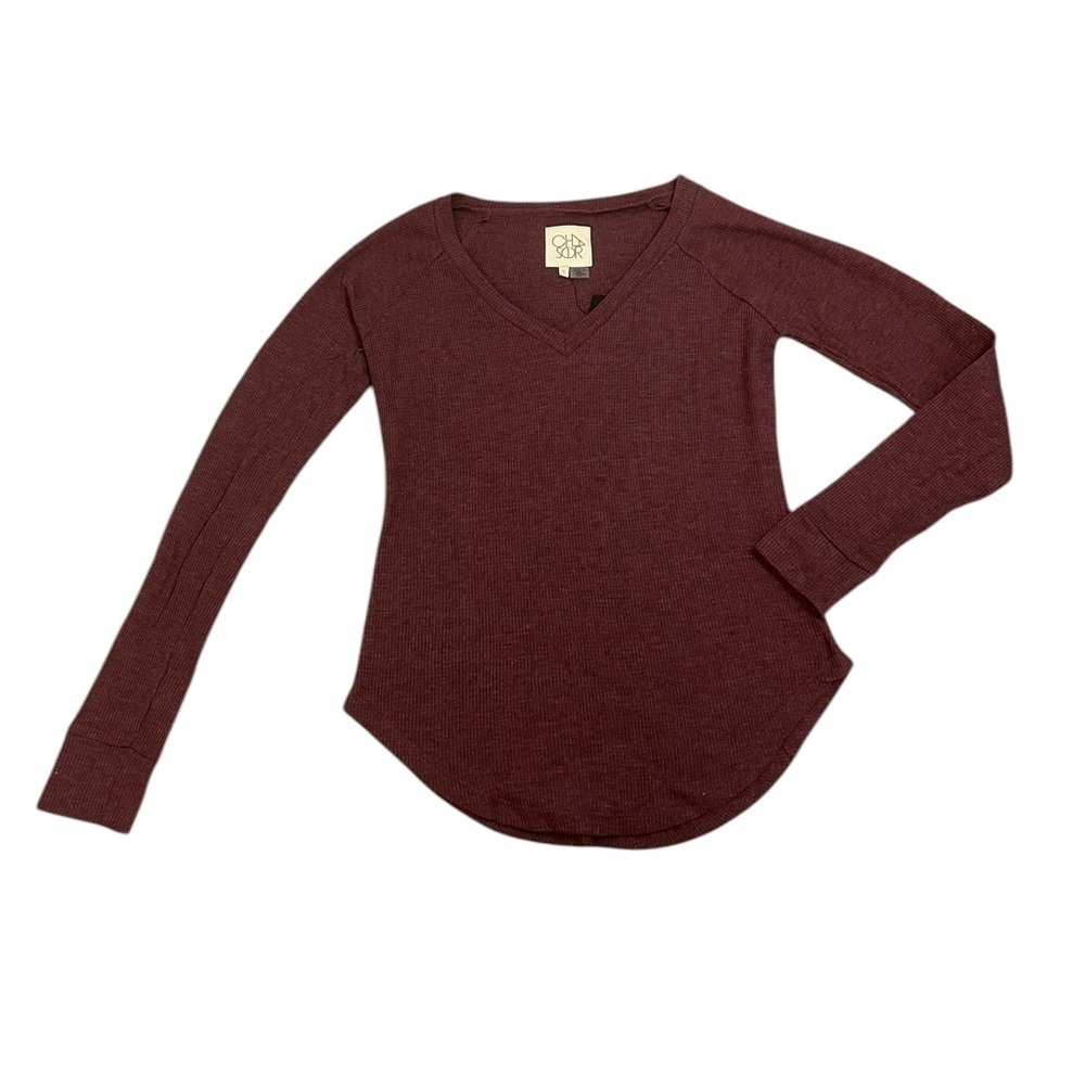 Chaser Burgundy Waffle Knit V-Neck Thermal Long Sleeve Women’s Sz Small NWT